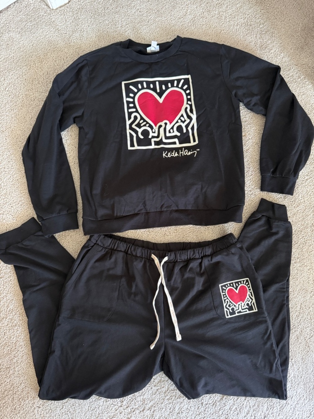 Keith Haring Black Heart Graphic Joggers - Black